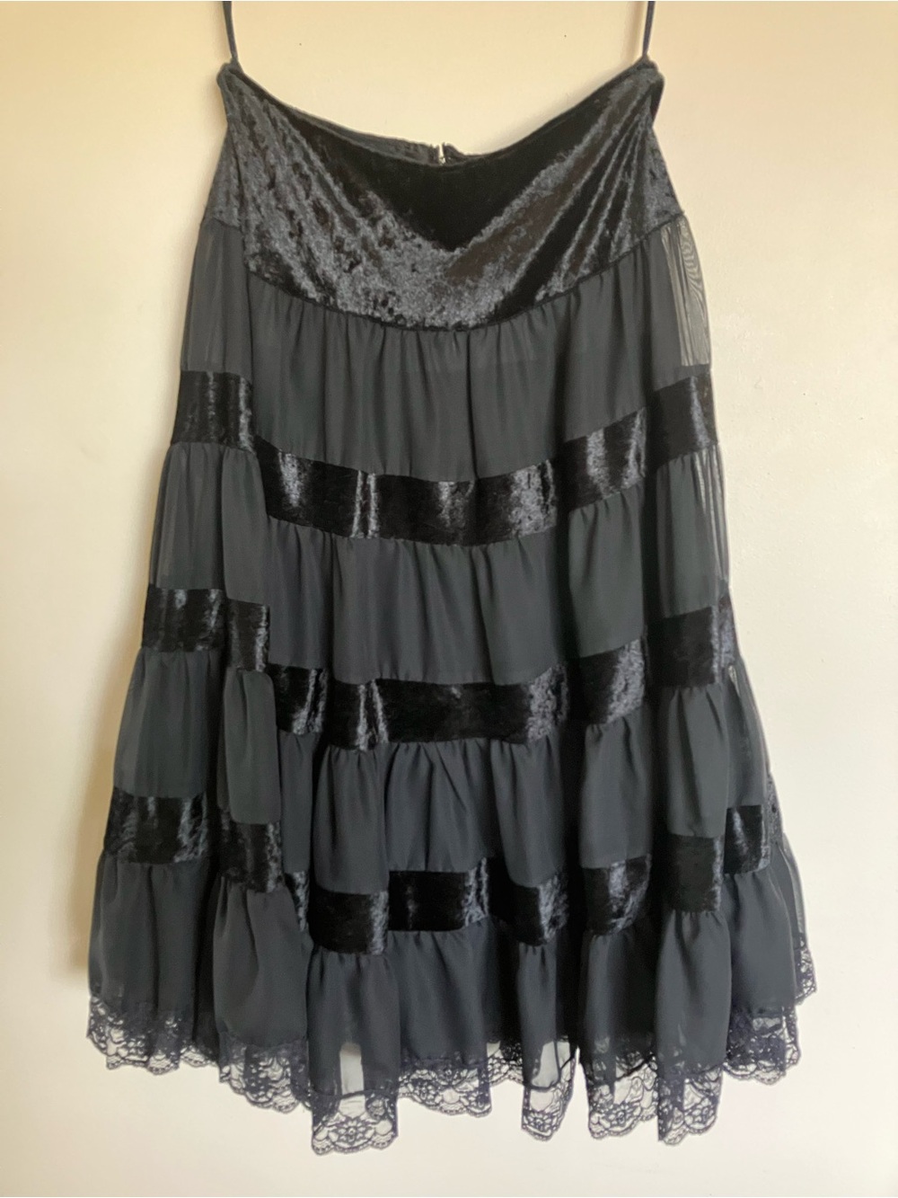 Black Velvet-Trim Tiered Skirt - Picture 1 of 6